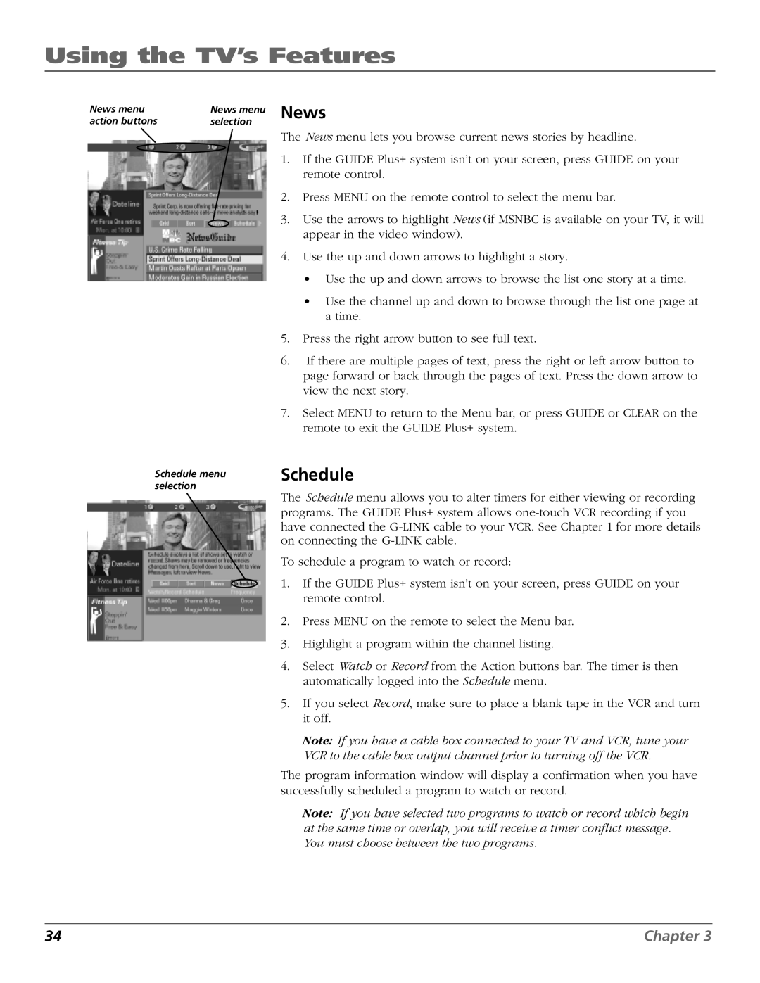 RCA 15634620 manual News, Schedule 