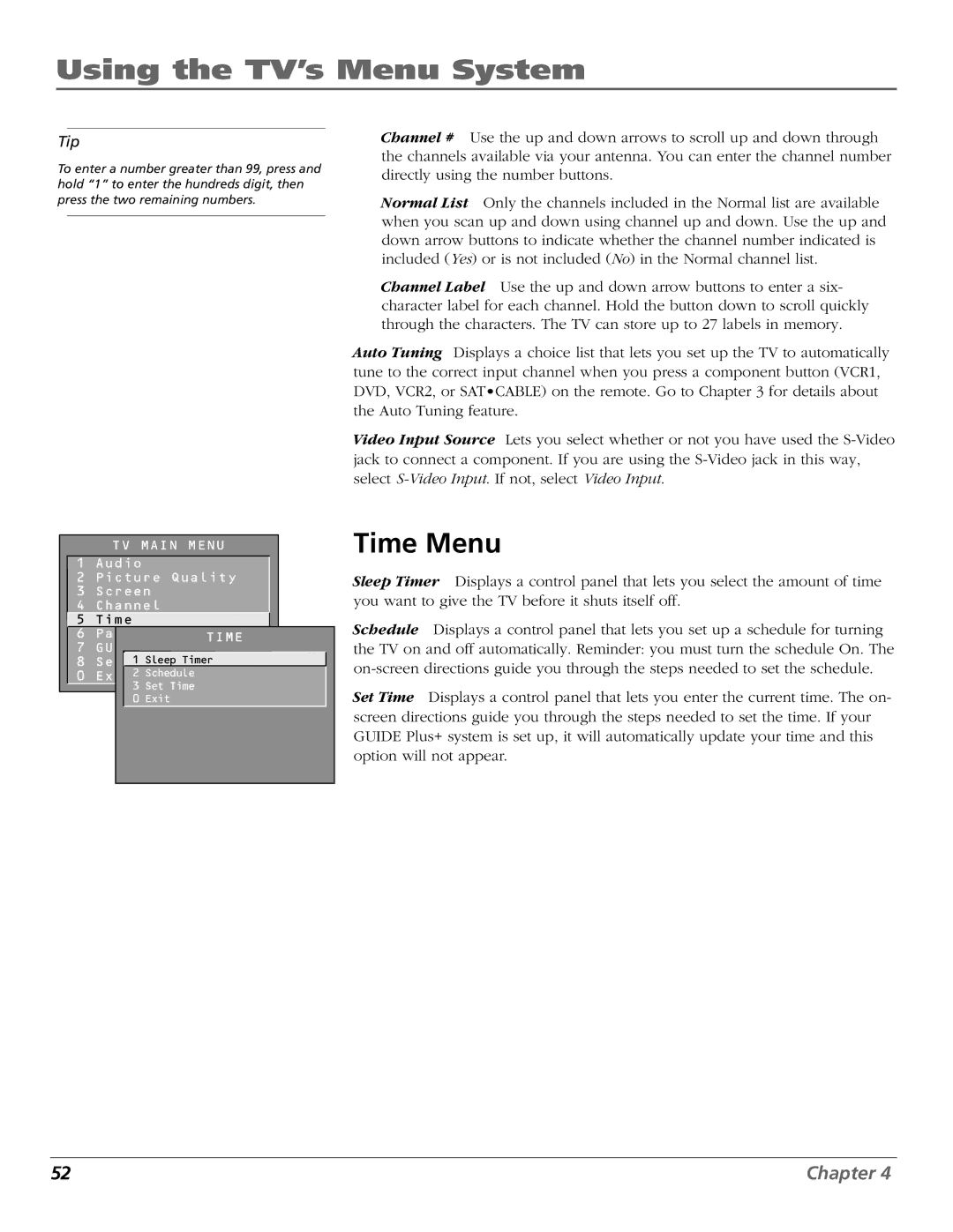 RCA 15634620 manual Time Menu 