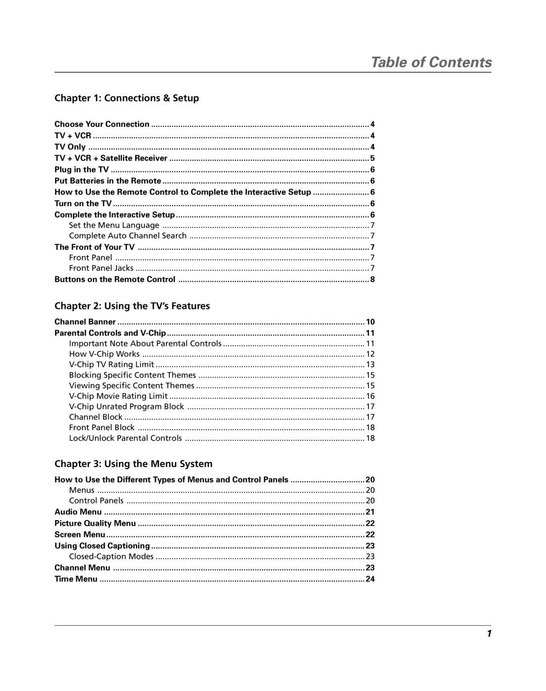 RCA 15956220 manual Table of Contents 