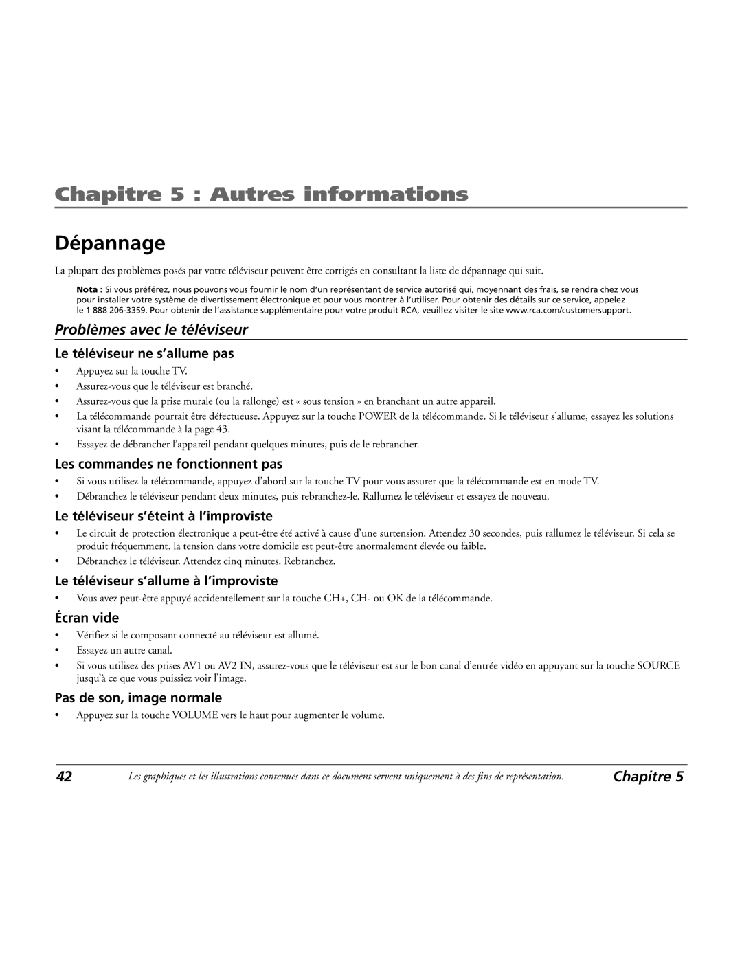 RCA 15L500TD manual Dépannage, Problèmes avec le téléviseur 