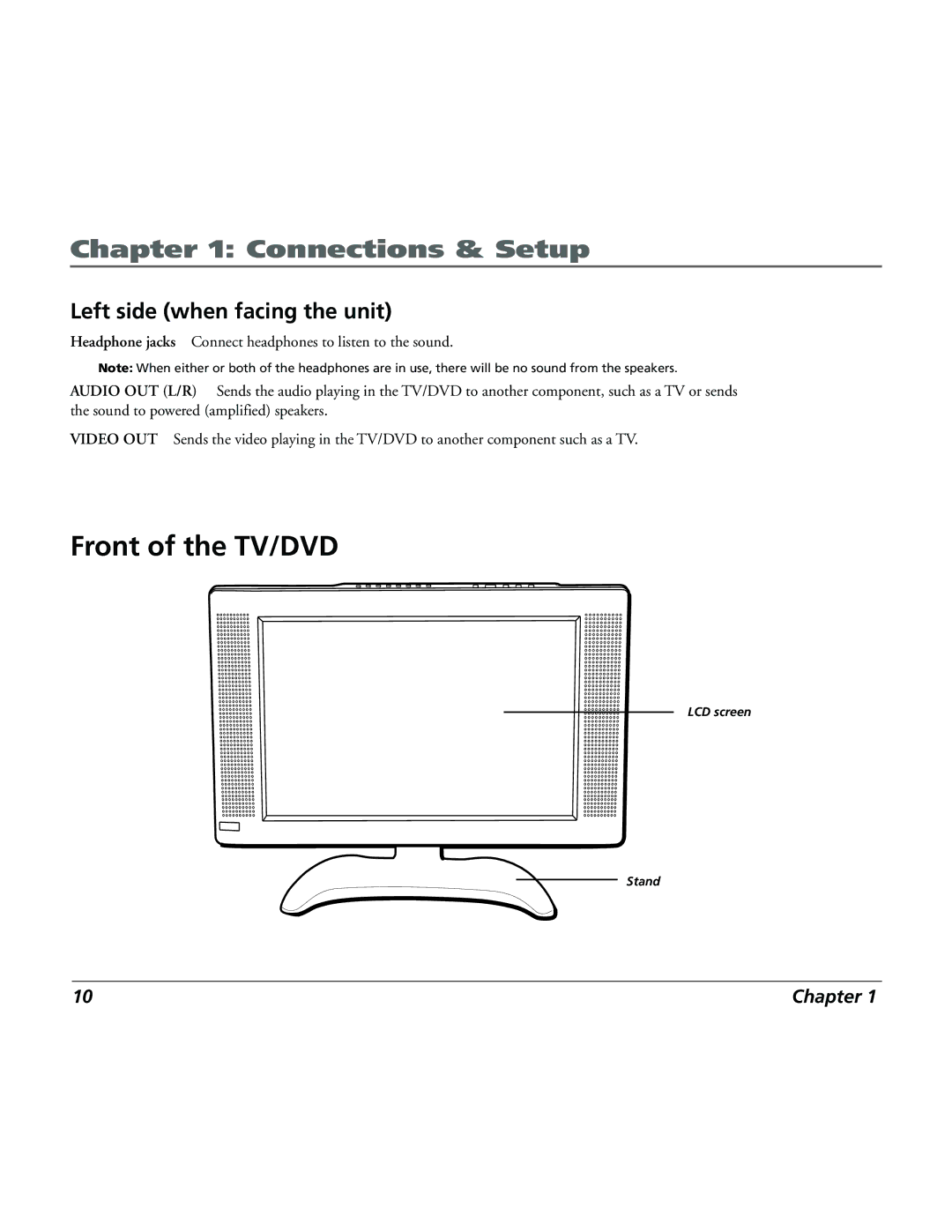 RCA 15L500TD manual Front of the TV/DVD, Left side when facing the unit 