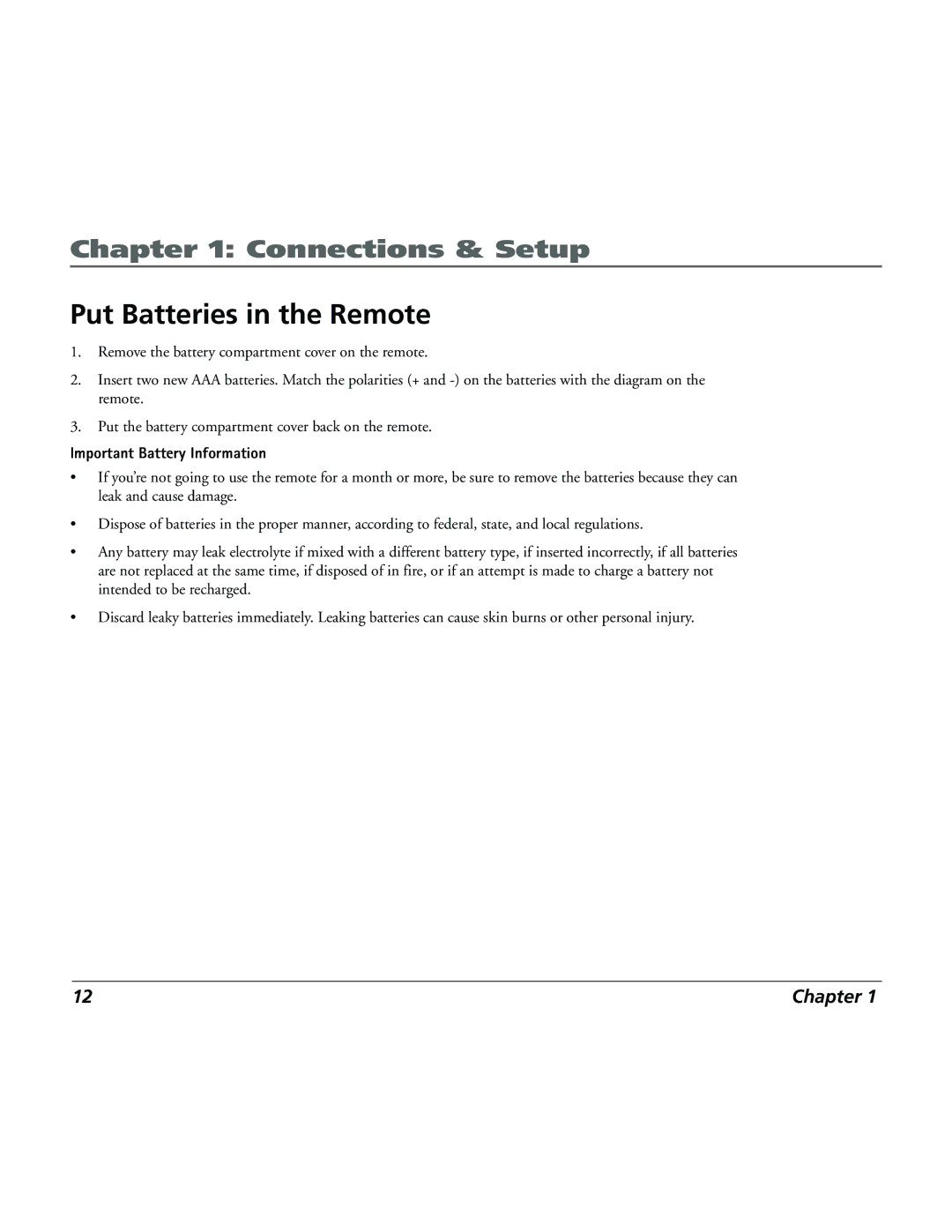 RCA 15L500TD manual Put Batteries in the Remote, Important Battery Information 