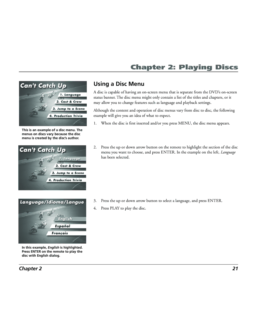 RCA 15L500TD manual Using a Disc Menu 