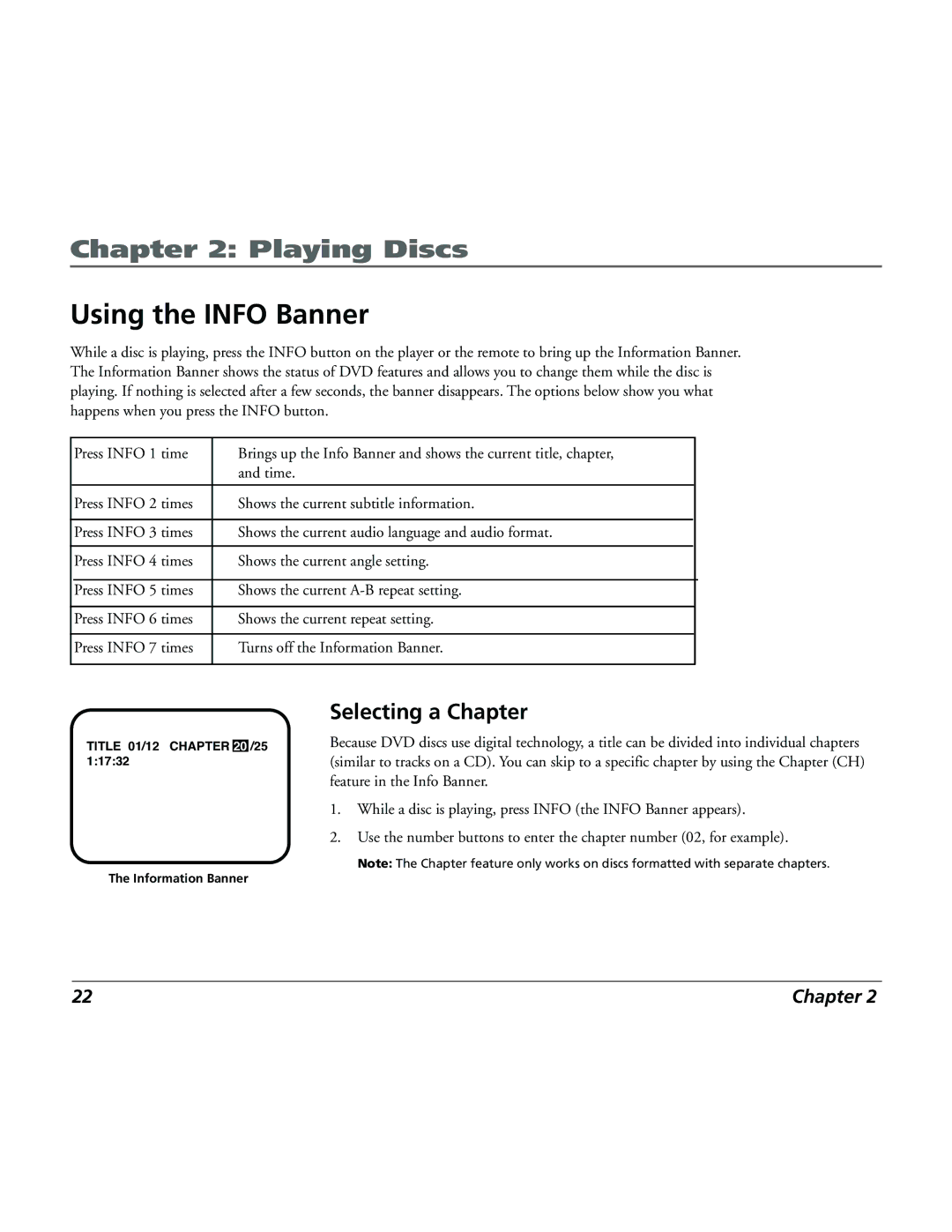 RCA 15L500TD manual Using the Info Banner, Selecting a Chapter 