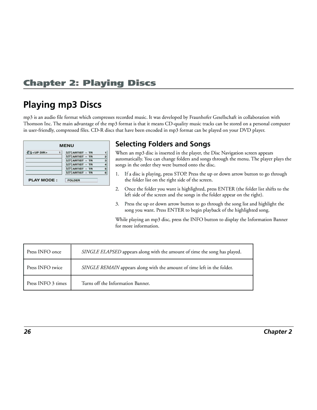 RCA 15L500TD manual Playing mp3 Discs, Selecting Folders and Songs 