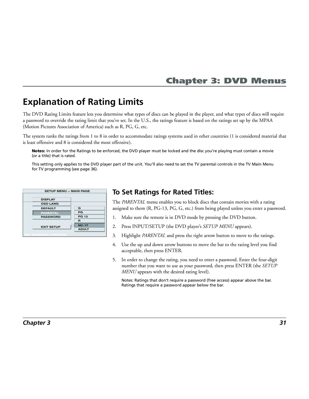 RCA 15L500TD manual Explanation of Rating Limits, To Set Ratings for Rated Titles 