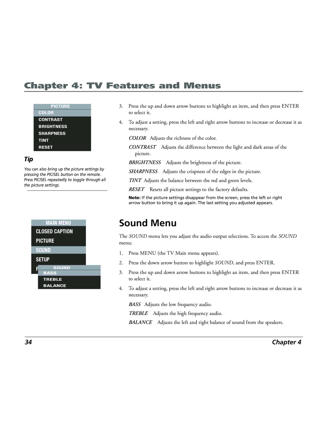 RCA 15L500TD manual Sound Menu 