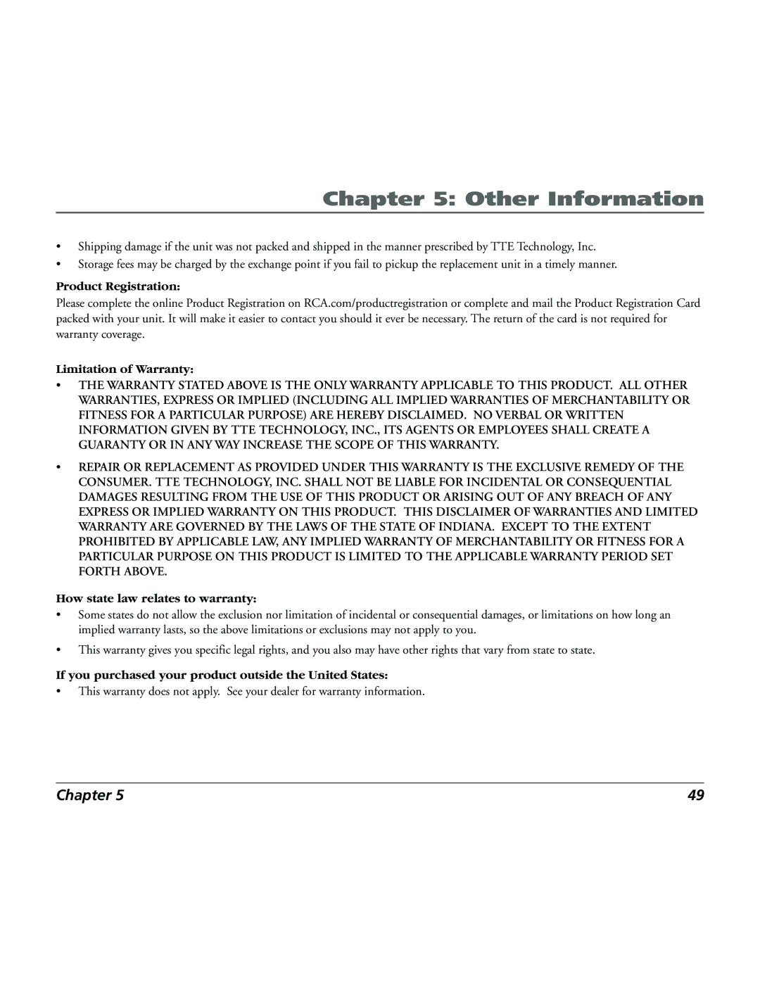 RCA 15L500TD manual Product Registration Limitation of Warranty 