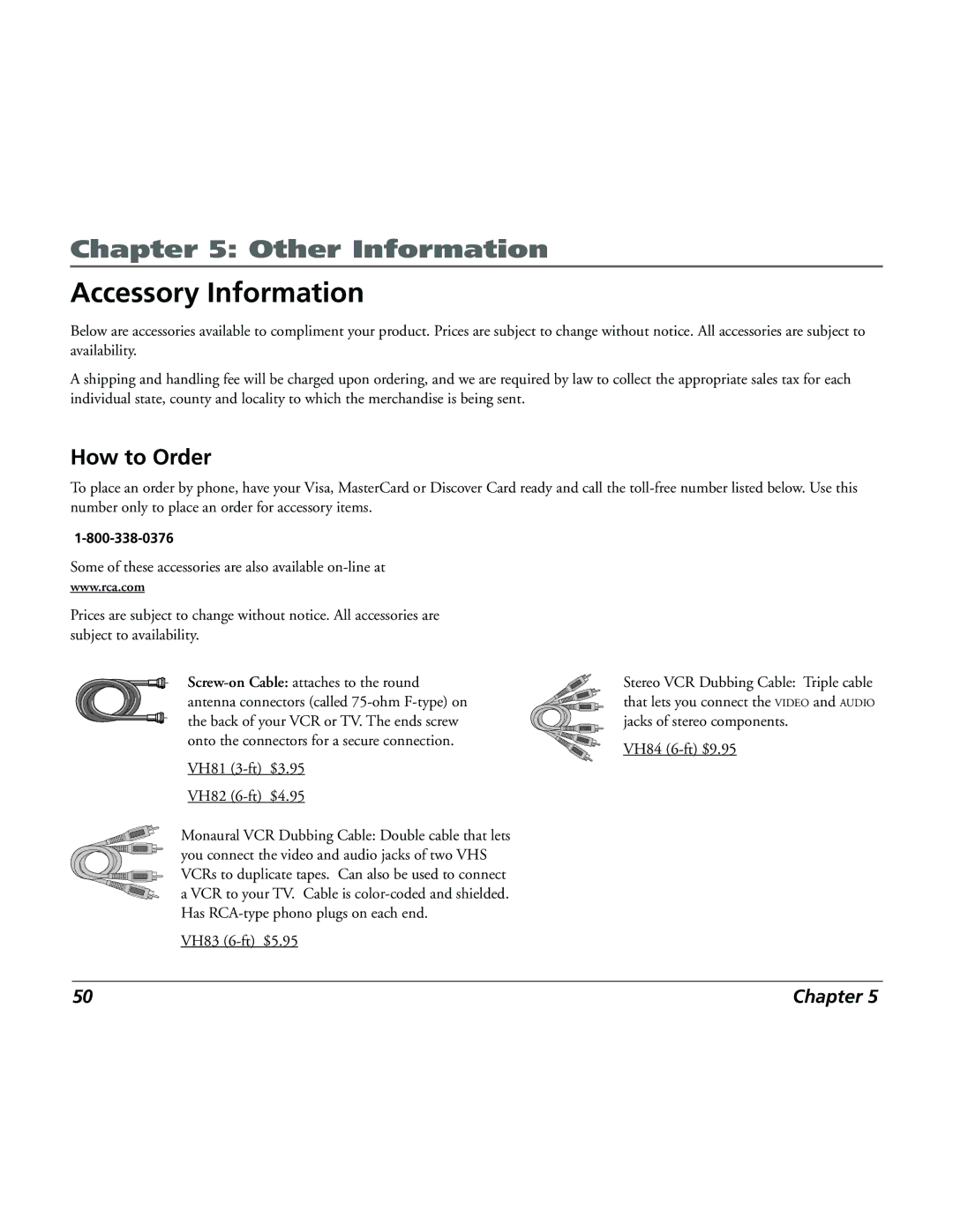 RCA 15L500TD manual Accessory Information, How to Order 