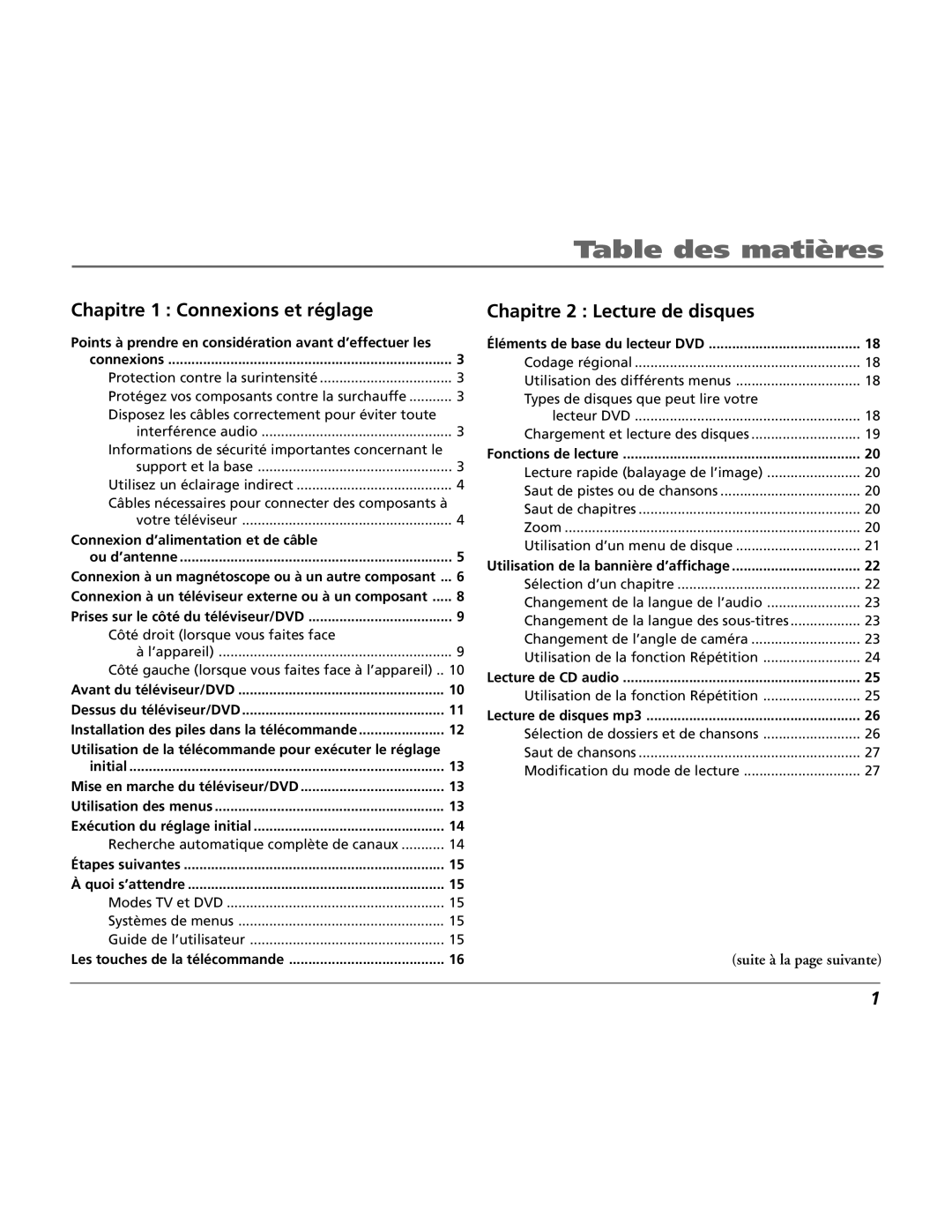 RCA 15L500TD manual Table des matières 