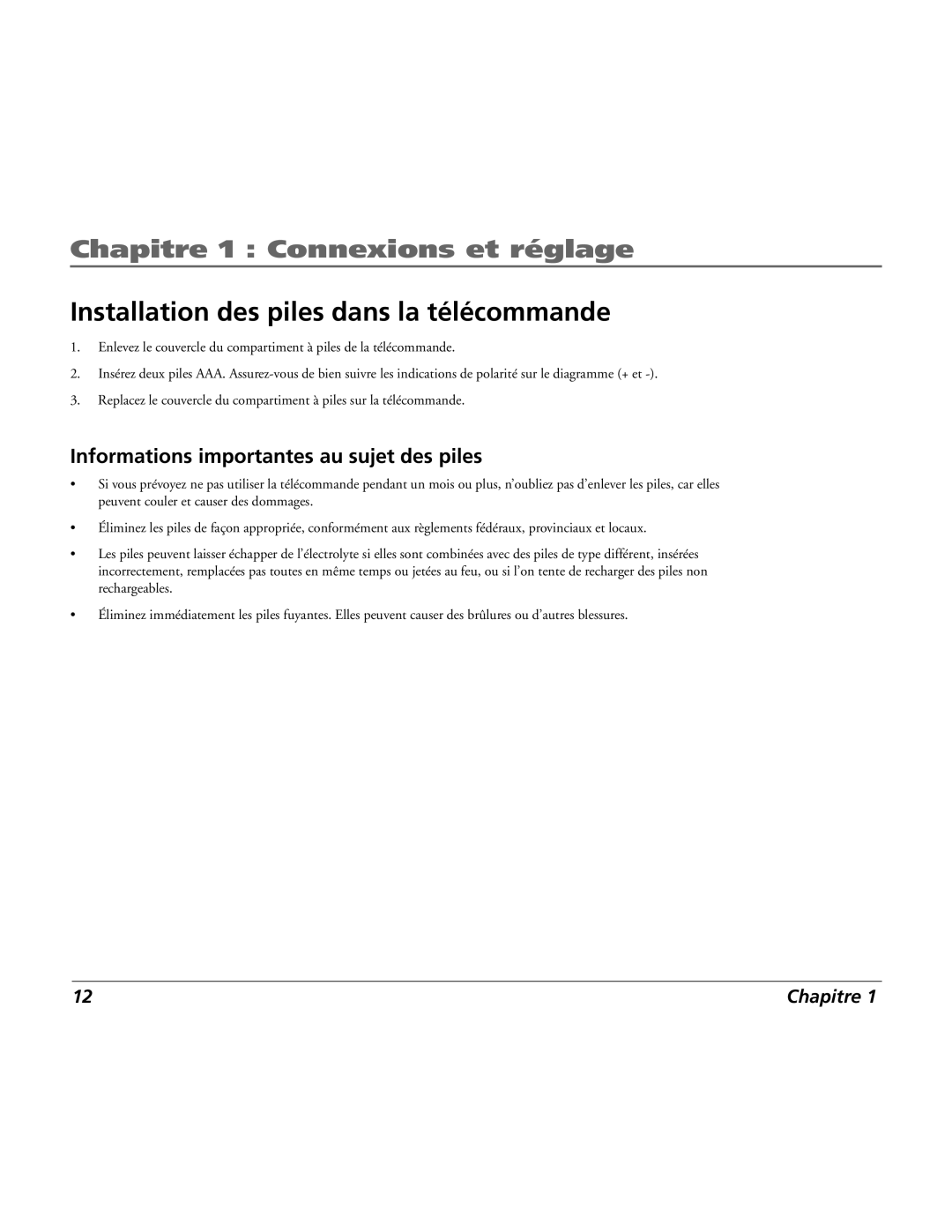 RCA 15L500TD manual Installation des piles dans la télécommande, Informations importantes au sujet des piles 