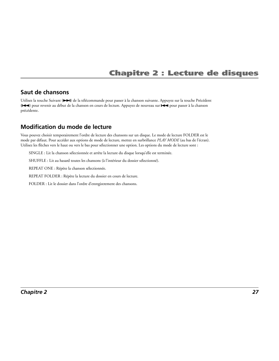 RCA 15L500TD manual Saut de chansons, Modification du mode de lecture 