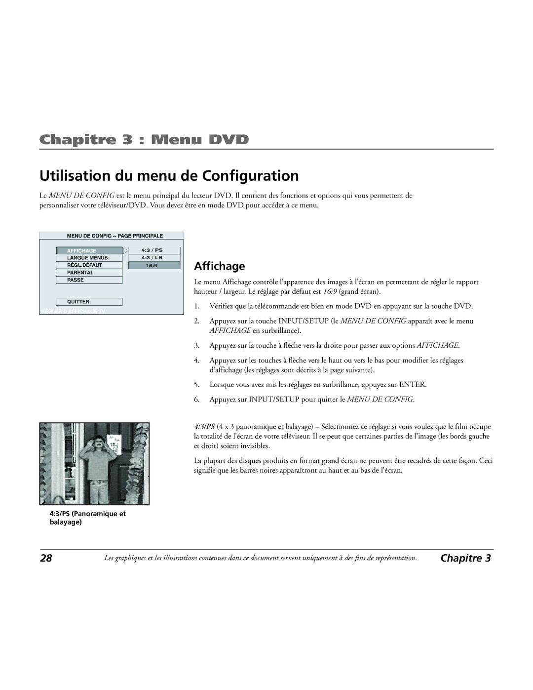 RCA 15L500TD manual Utilisation du menu de Configuration, Affichage 