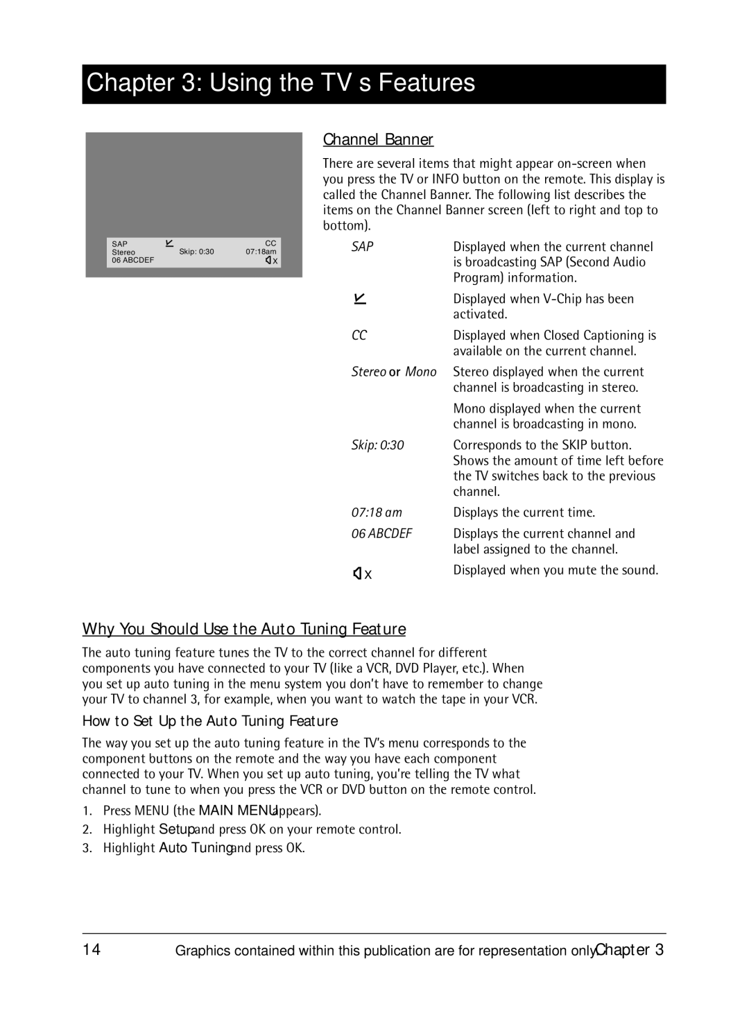 RCA 1616262A manual Channel Banner, Why You Should Use the Auto Tuning Feature, How to Set Up the Auto Tuning Feature 