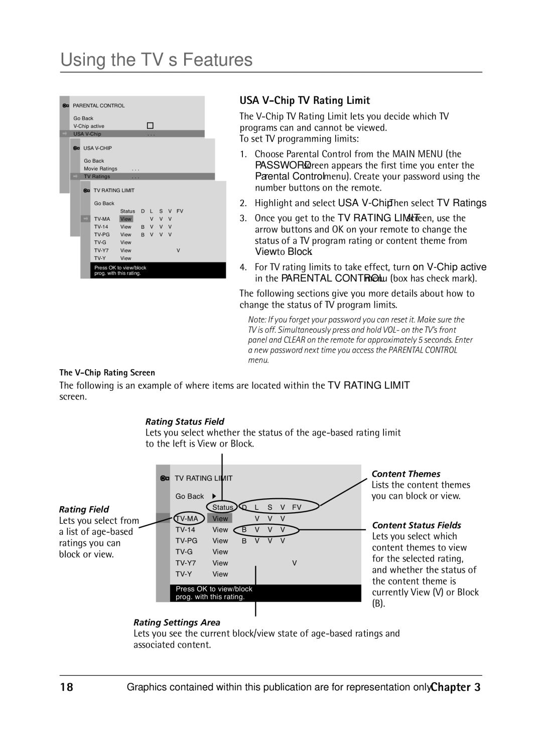 RCA 1616262A manual USA V-Chip TV Rating Limit, To set TV programming limits 