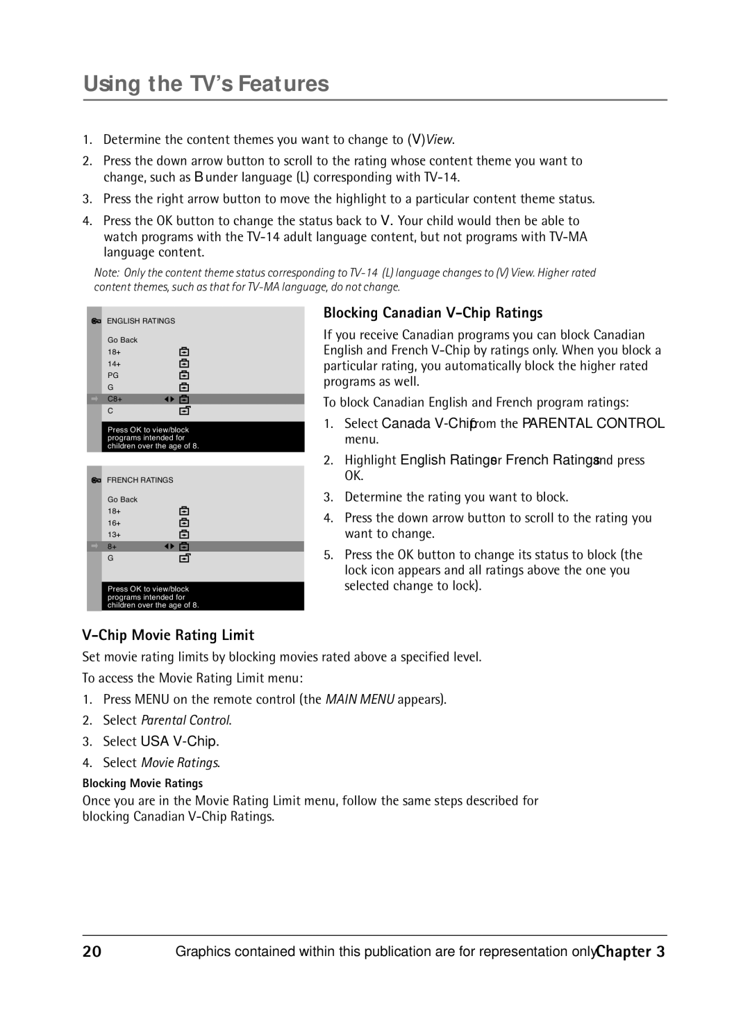 RCA 1616262A manual Blocking Canadian V-Chip Ratings, Chip Movie Rating Limit 