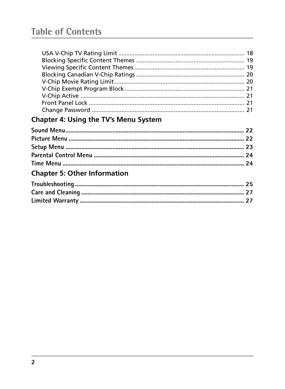 RCA 1616262A manual Table of Contents 