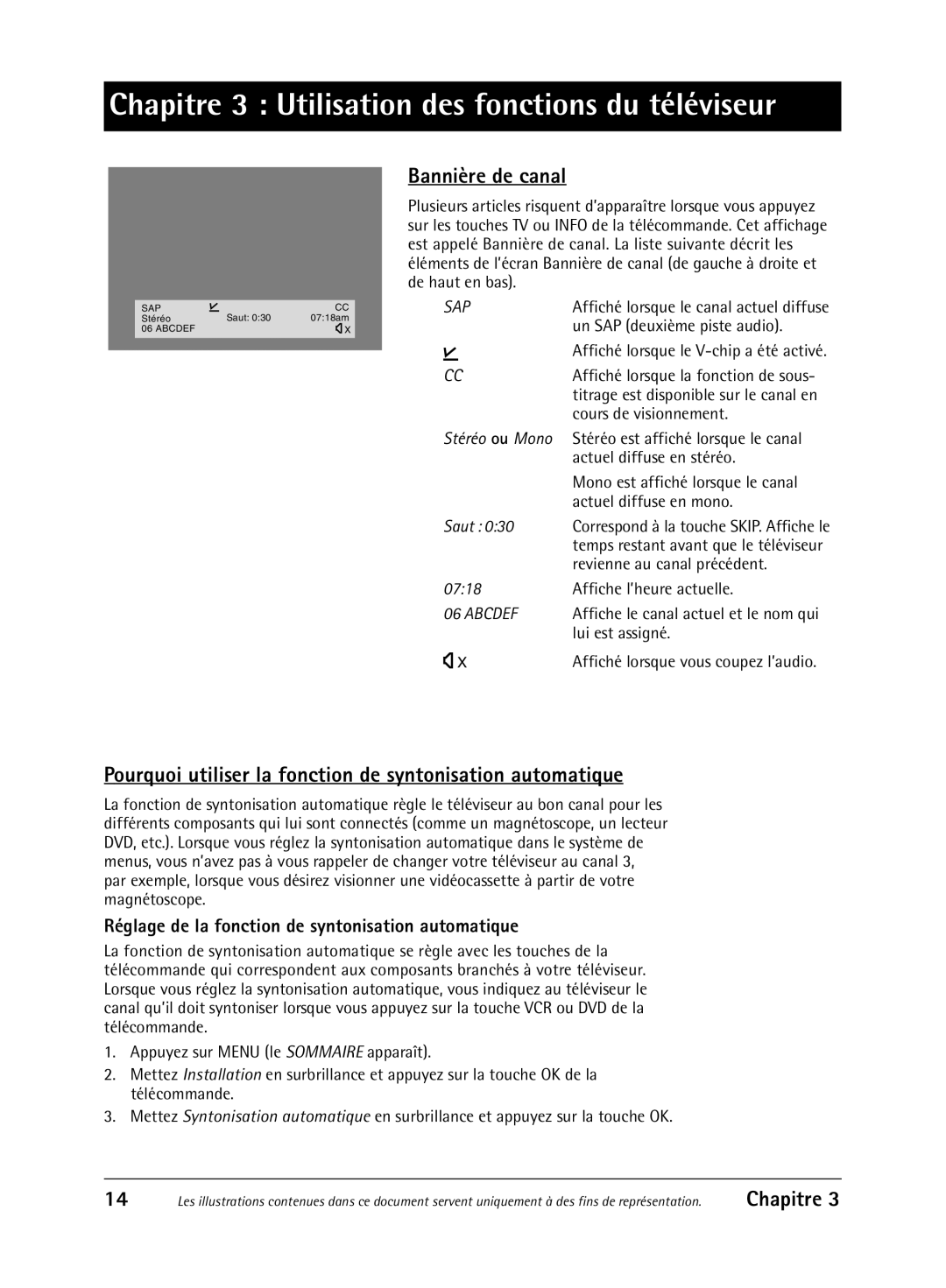 RCA 1616262A manual Bannire de canal, Pourquoi utiliser la fonction de syntonisation automatique 