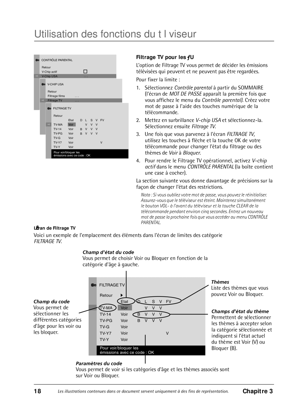 RCA 1616262A manual Filtrage TV pour les ƒ-U, Pour fixer la limite 