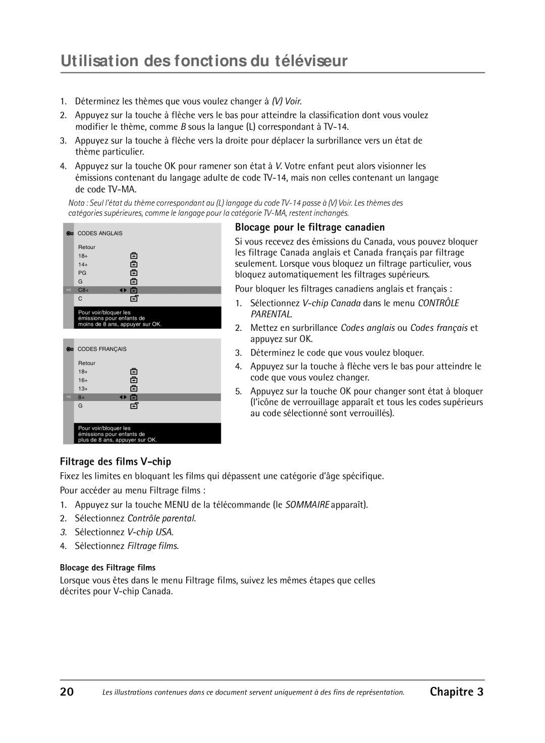 RCA 1616262A manual Blocage pour le filtrage canadien, Filtrage des films V-chip 