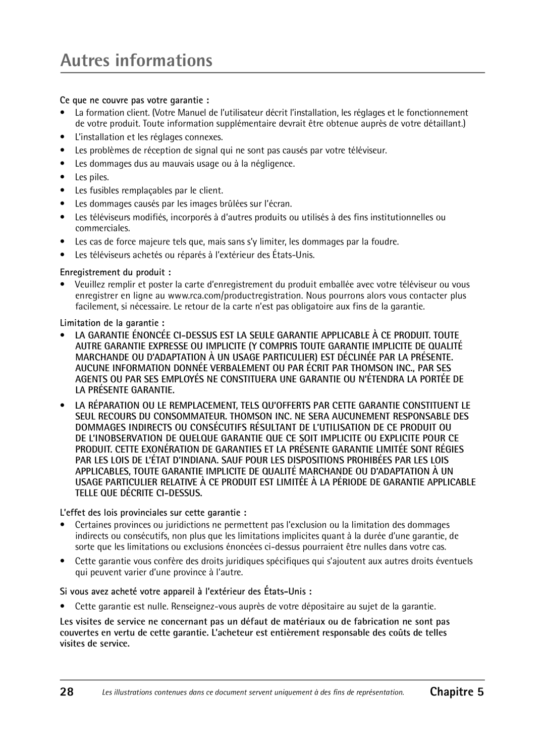 RCA 1616262A manual Ce que ne couvre pas votre garantie, Enregistrement du produit Limitation de la garantie 