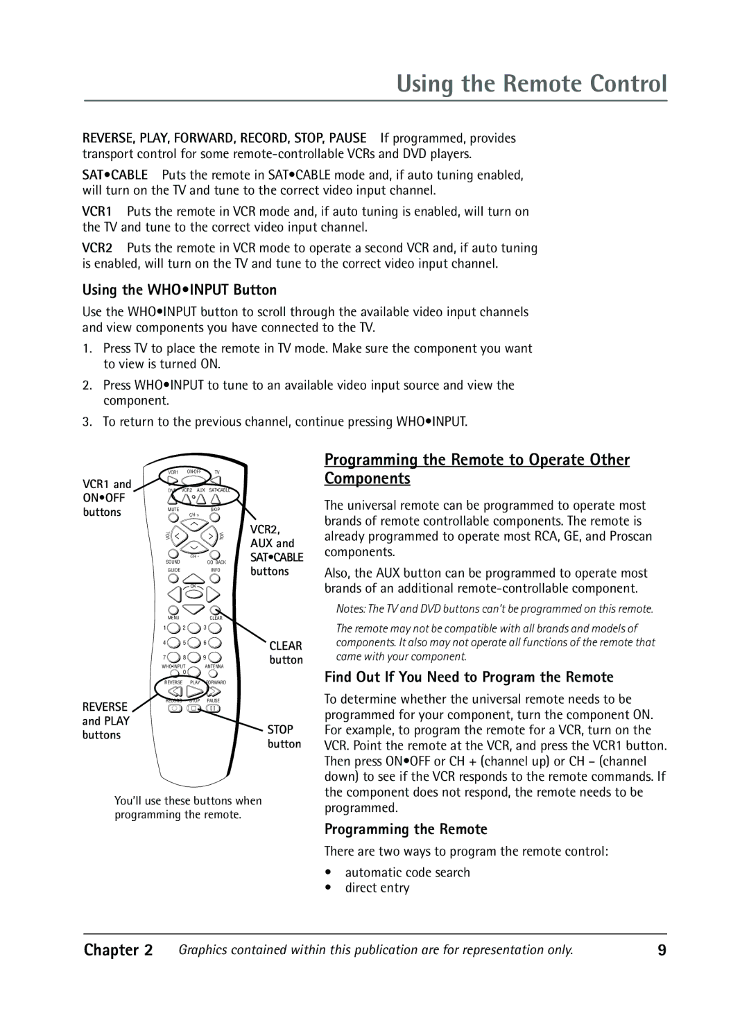 RCA 1616362B manual Using the Remote Control, Programming the Remote to Operate Other Components, Using the Whoinput Button 