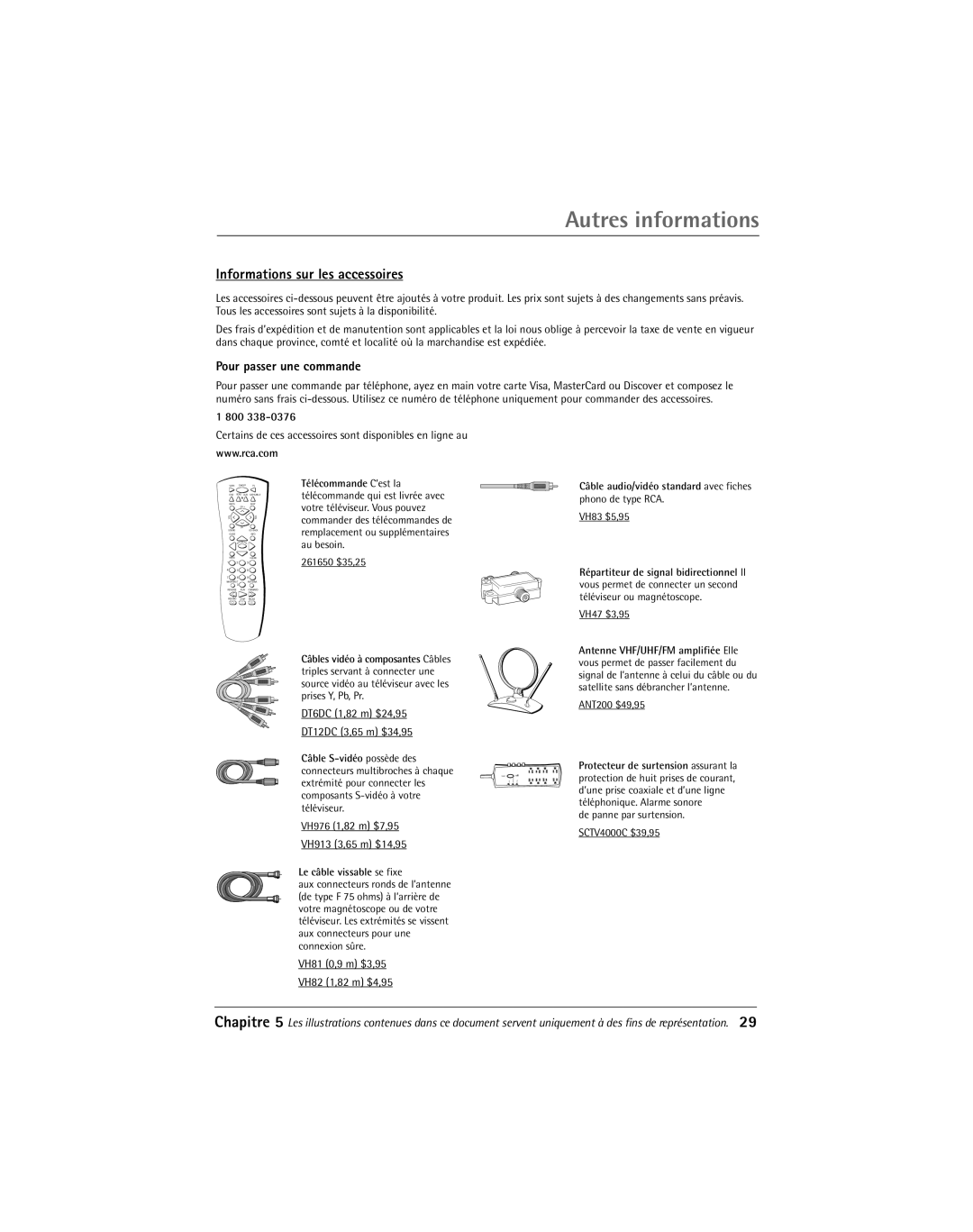 RCA 1616362B manual Informations sur les accessoires, Pour passer une commande, 800 