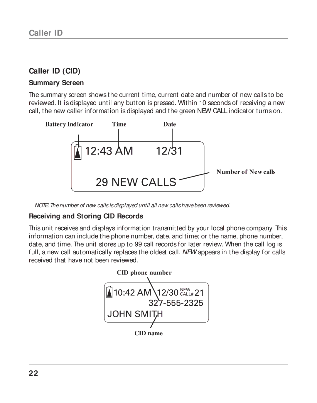 RCA 16211370 manual Caller ID CID, Summary Screen, Receiving and Storing CID Records 