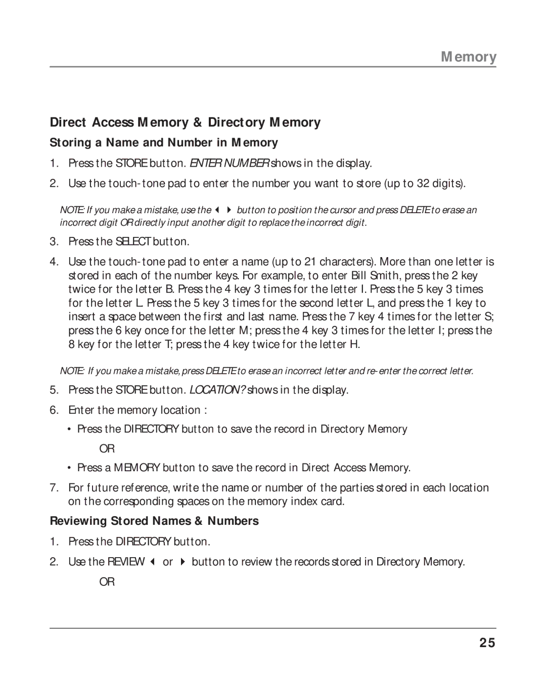 RCA 16211370 manual Direct Access Memory & Directory Memory, Storing a Name and Number in Memory 