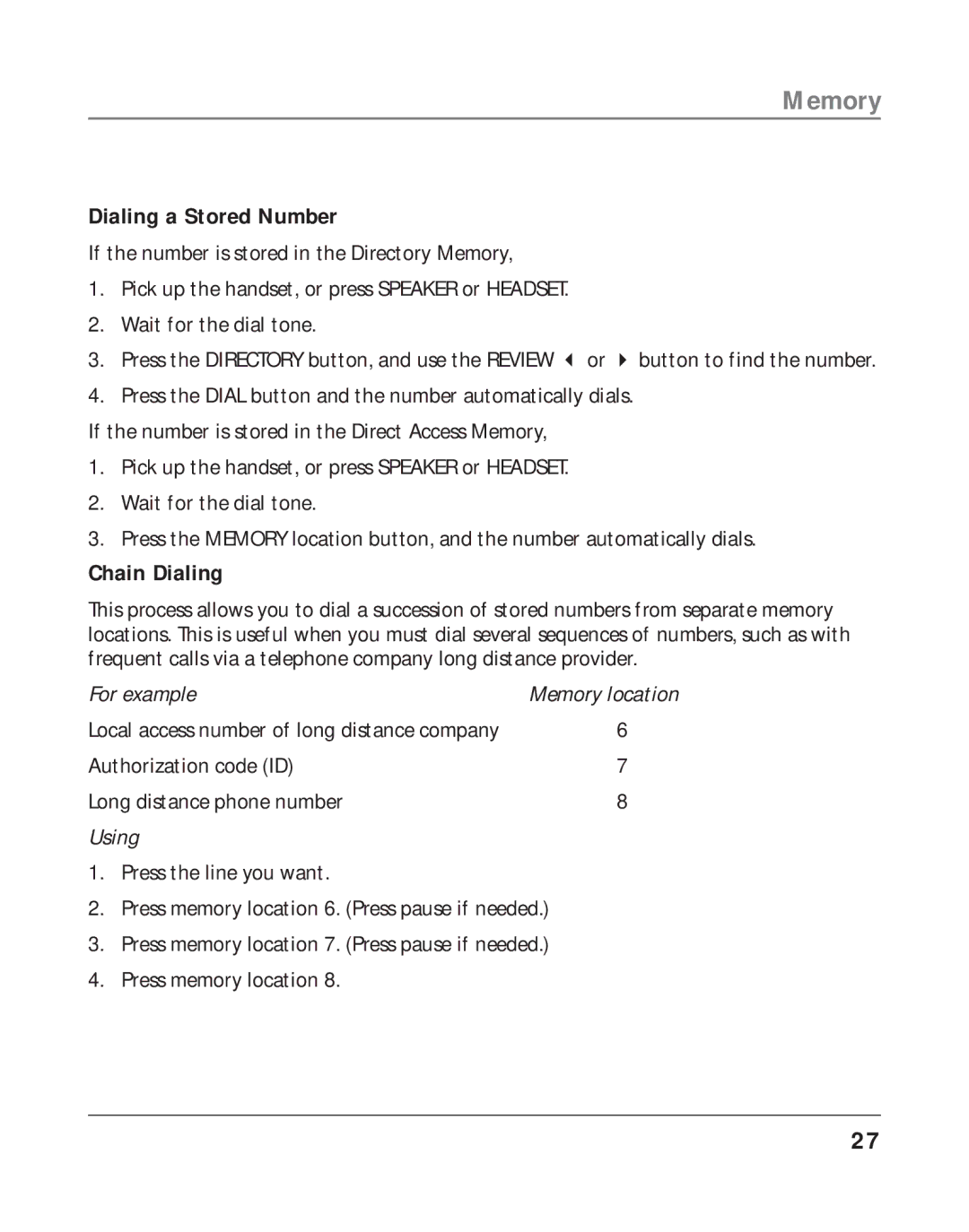 RCA 16211370 manual Dialing a Stored Number, Chain Dialing 