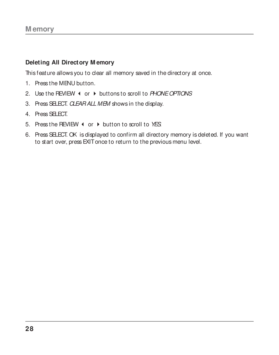 RCA 16211370 manual Deleting All Directory Memory 