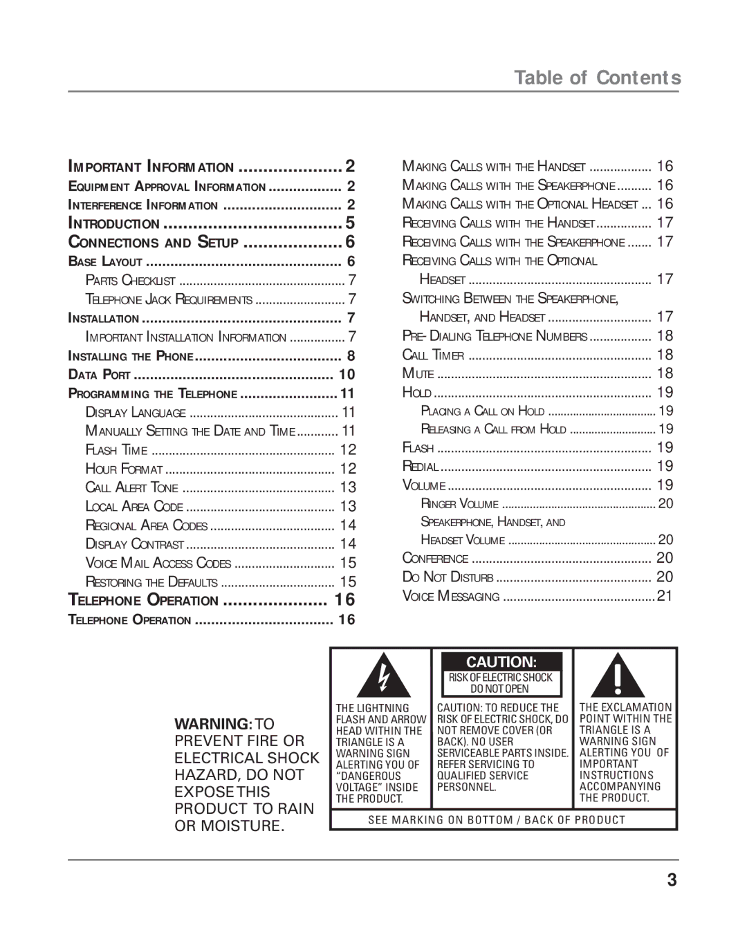 RCA 16211370 manual Table of Contents 