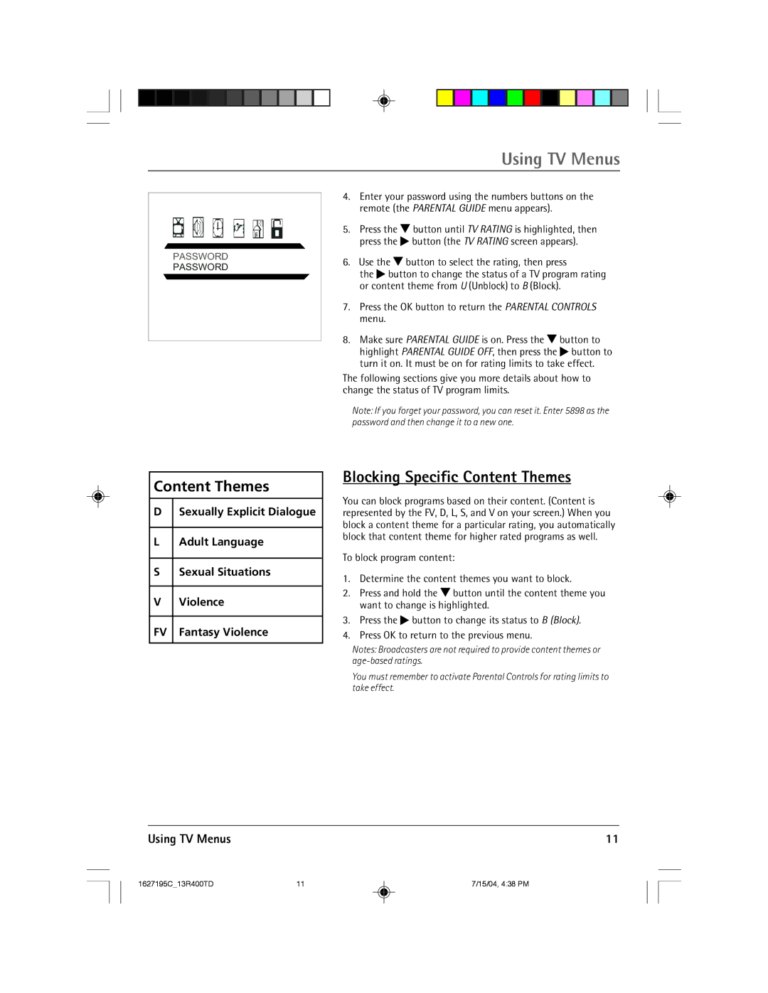 RCA 1627195C manual Blocking Specific Content Themes 