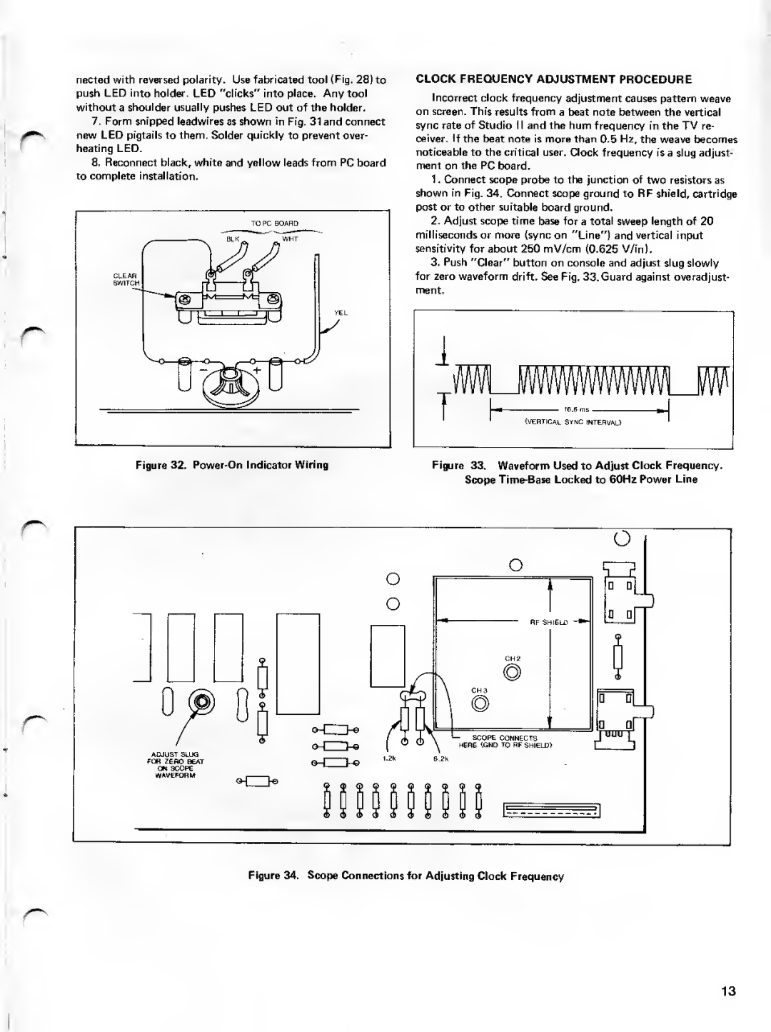 RCA 18V100 service manual Clock Frequency Adjustment Procedure, Reconnect black, white and yellow leads from PC board, Ment 