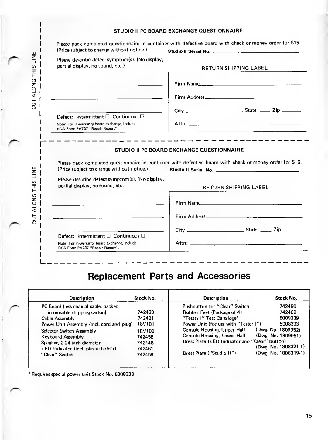 RCA 18V100 service manual Return Shipping Label 