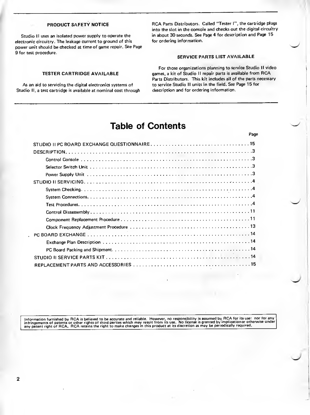 RCA 18V100 service manual Table of Contents 