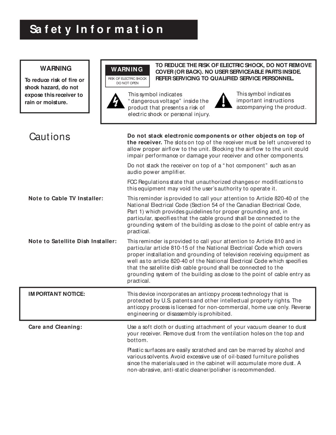 RCA 1998 manual Safety Information, Refer Servicing to Qualified Service Personnel 