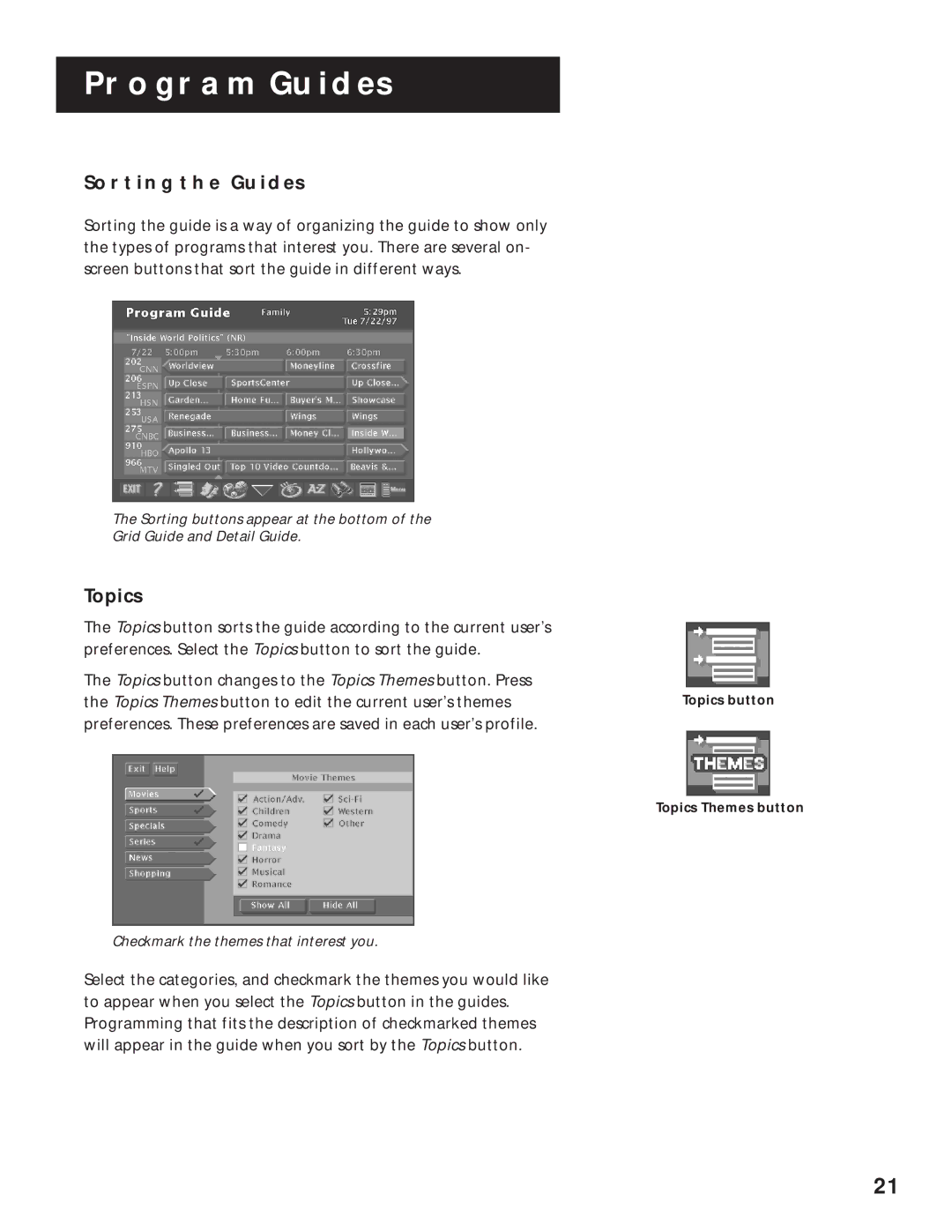 RCA 1998 manual Sorting the Guides, Topics 