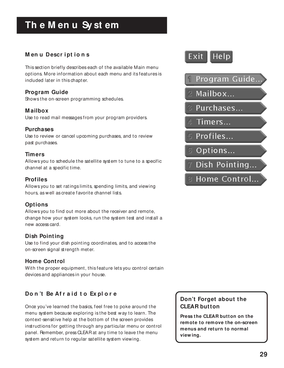 RCA 1998 manual Menu Descriptions, DON’T be Afraid to Explore 