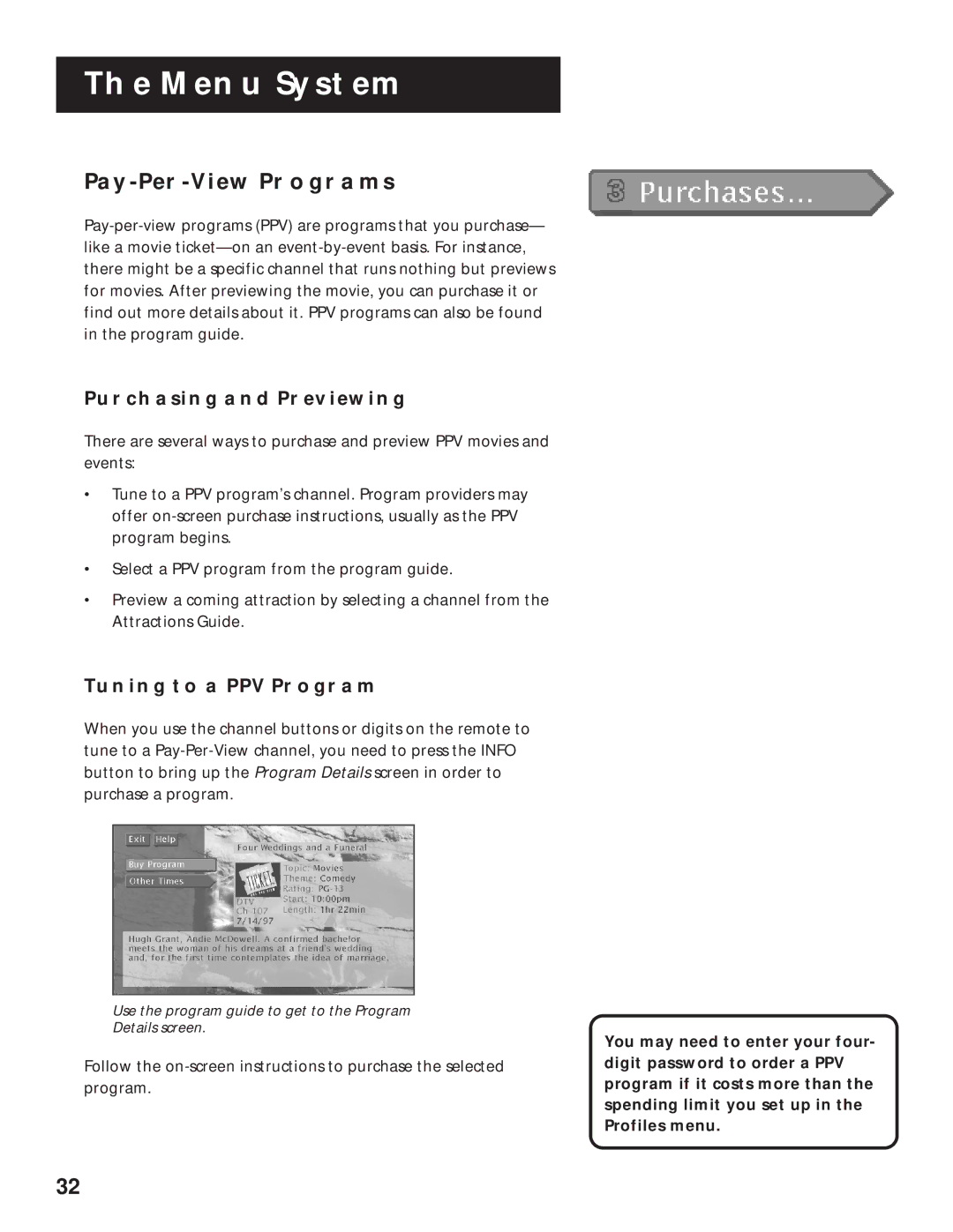 RCA 1998 manual PAY-PER-VIEW Programs, Purchasing and Previewing, Tuning to a PPV Program 