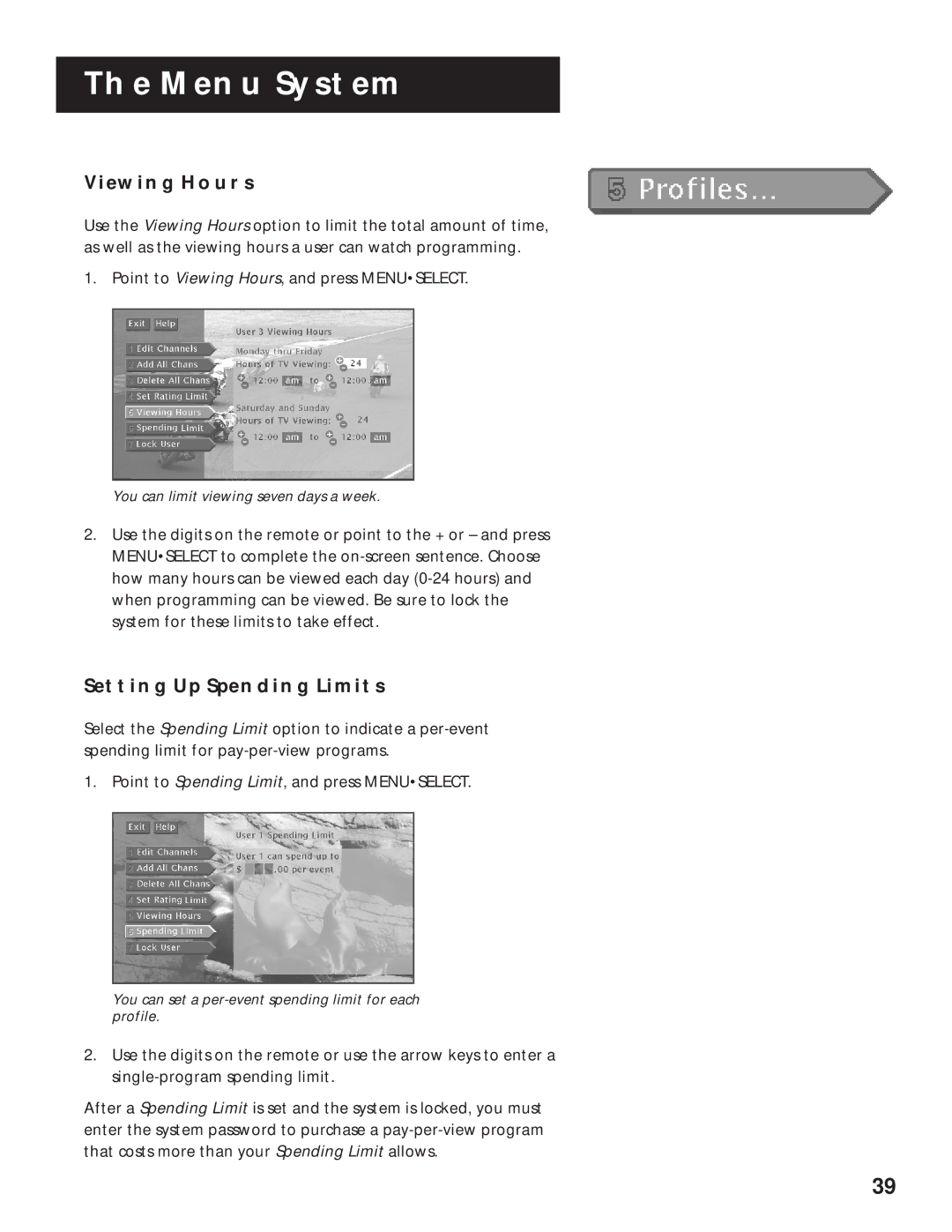 RCA 1998 manual Viewing Hours, Setting UP Spending Limits 