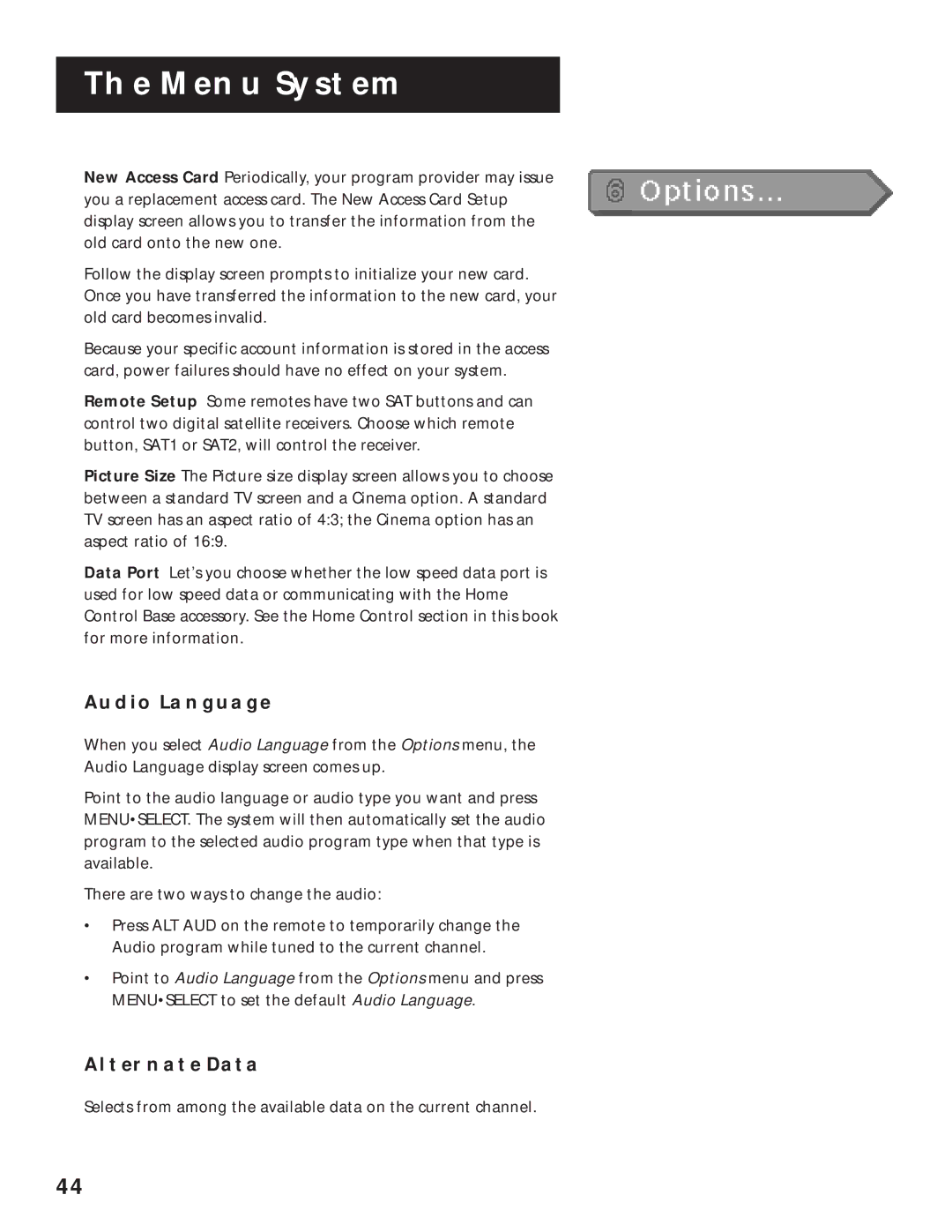 RCA 1998 manual Audio Language, Alternate Data 