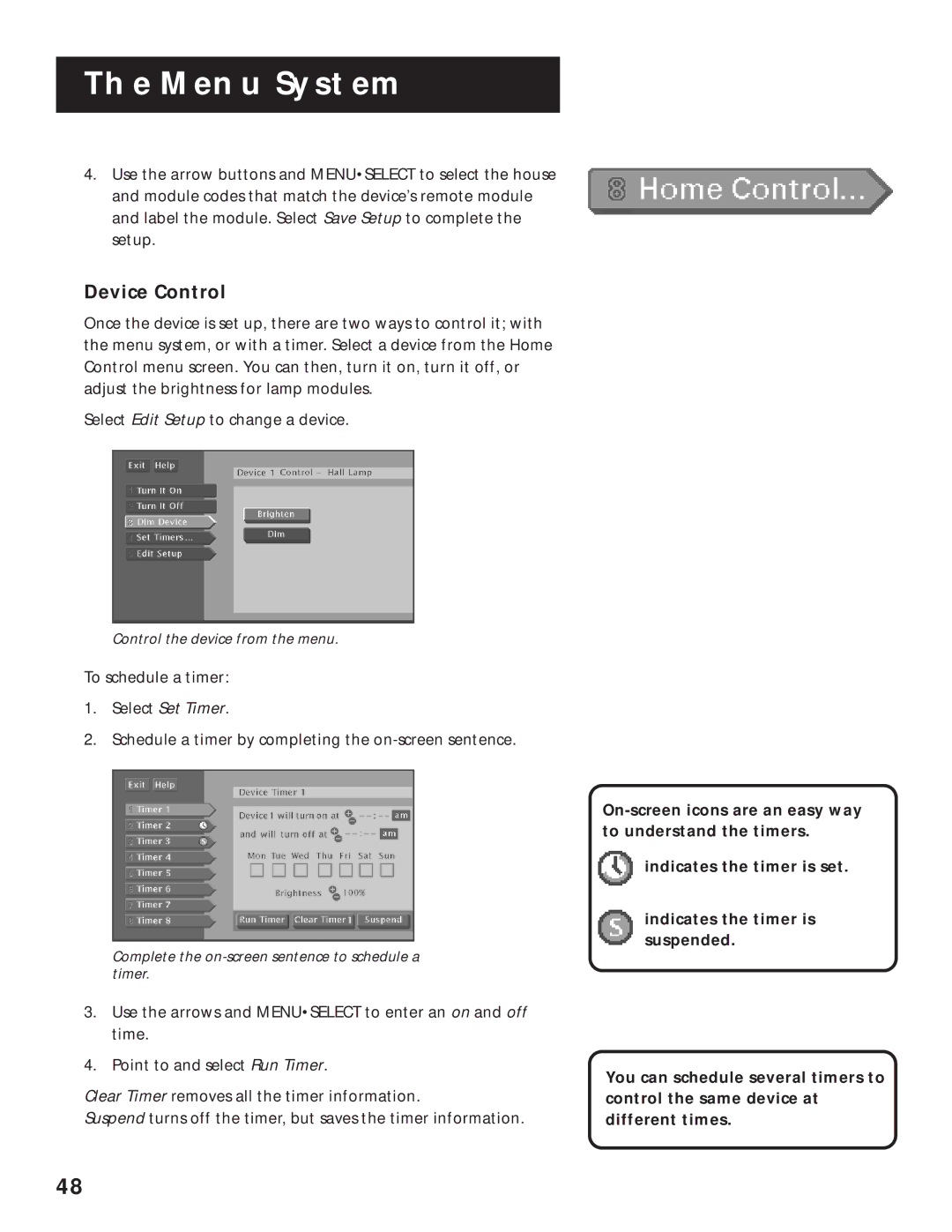 RCA 1998 manual Device Control, Select Set Timer 