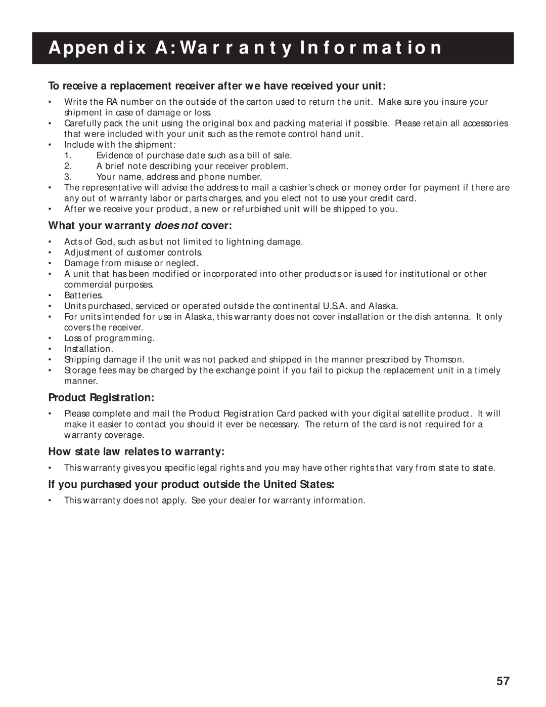 RCA 1998 manual What your warranty does not cover, Product Registration, How state law relates to warranty 