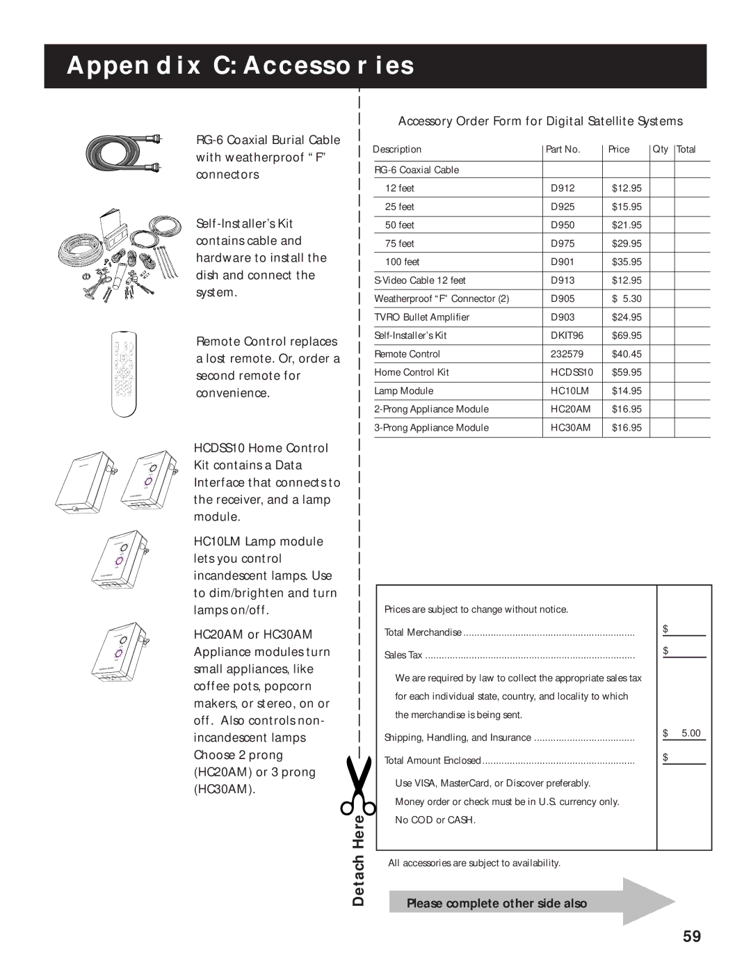 RCA 1998 manual Appendix C Accessories, HC30AM 