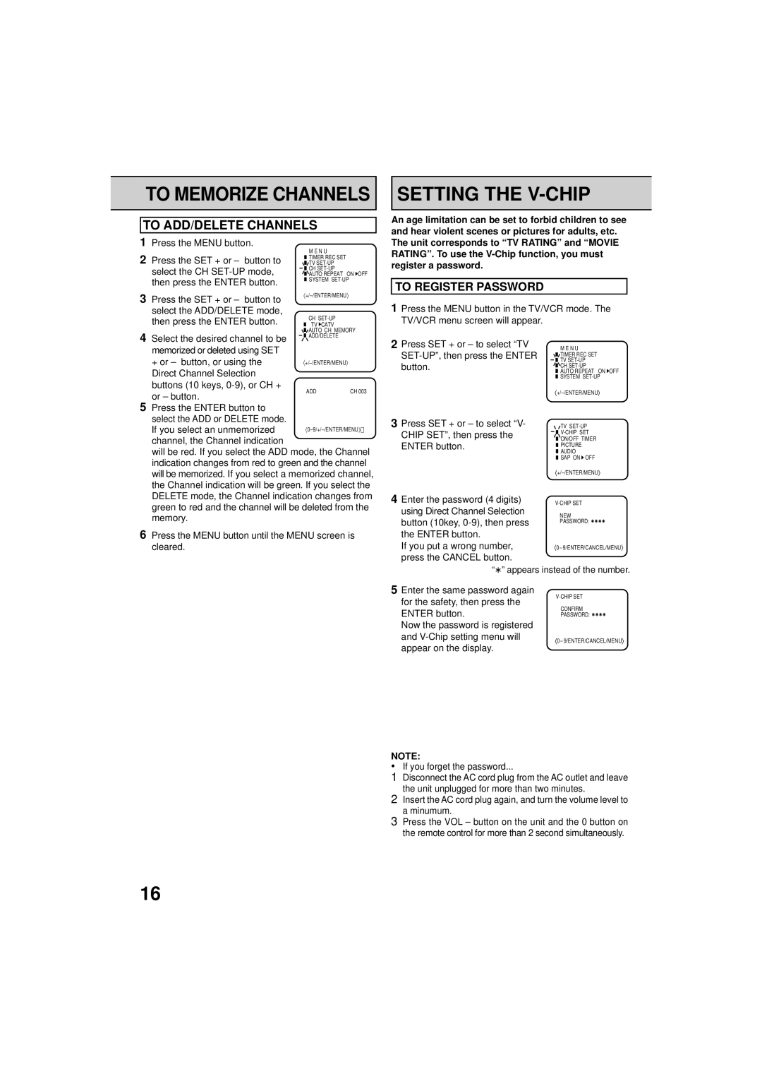 RCA 19V400TV manual Setting the V-CHIP, To ADD/DELETE Channels 