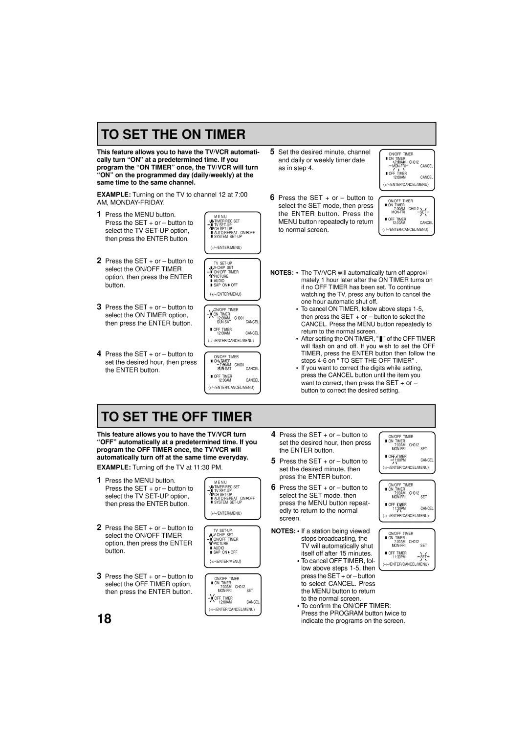 RCA 19V400TV manual To SET the on Timer, To SET the OFF Timer 