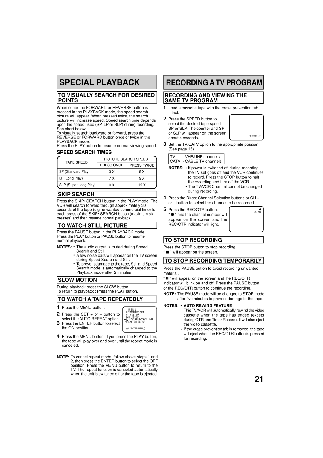 RCA 19V400TV manual Special Playback 