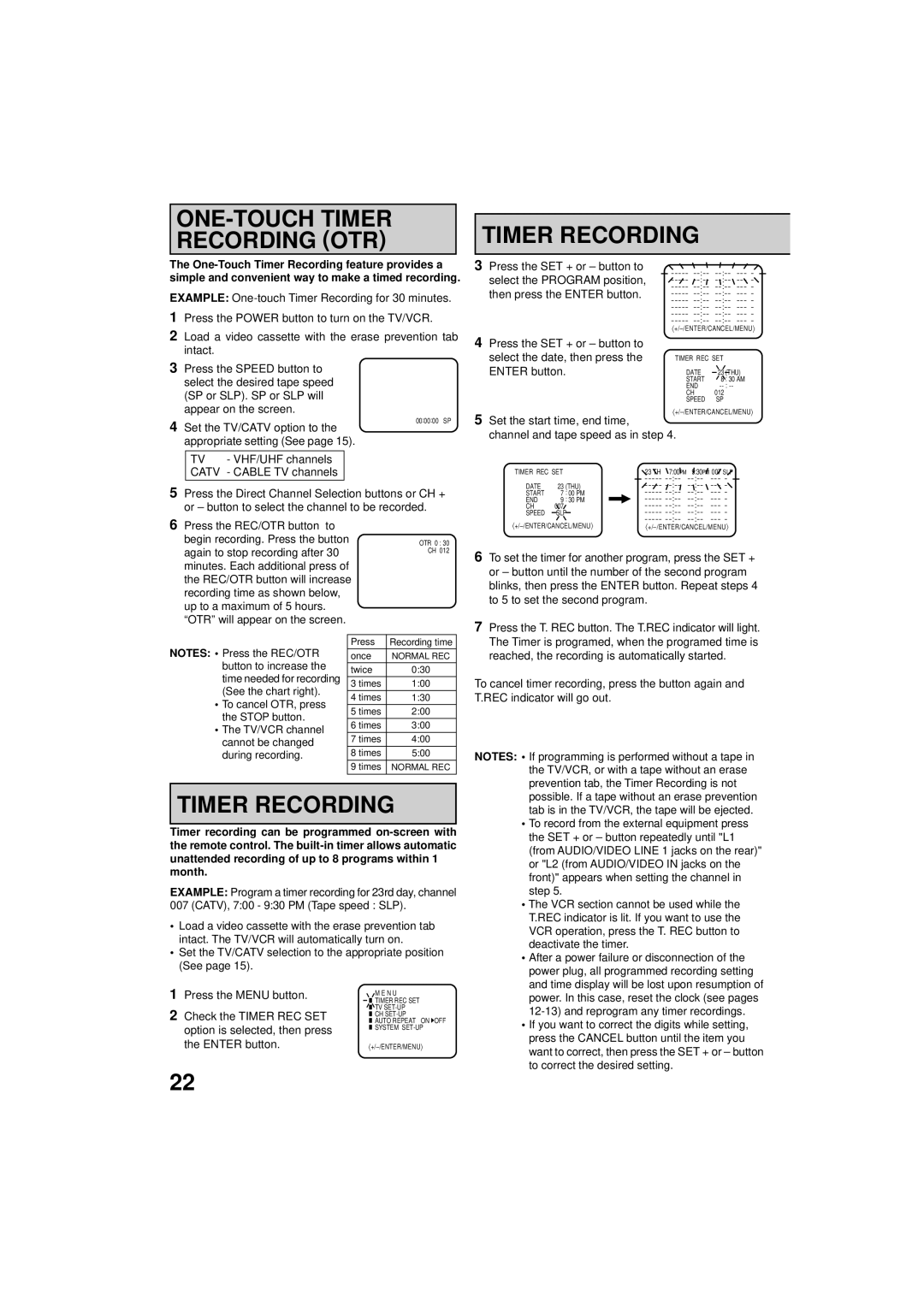 RCA 19V400TV manual ONE-TOUCH Timer Recording OTR 