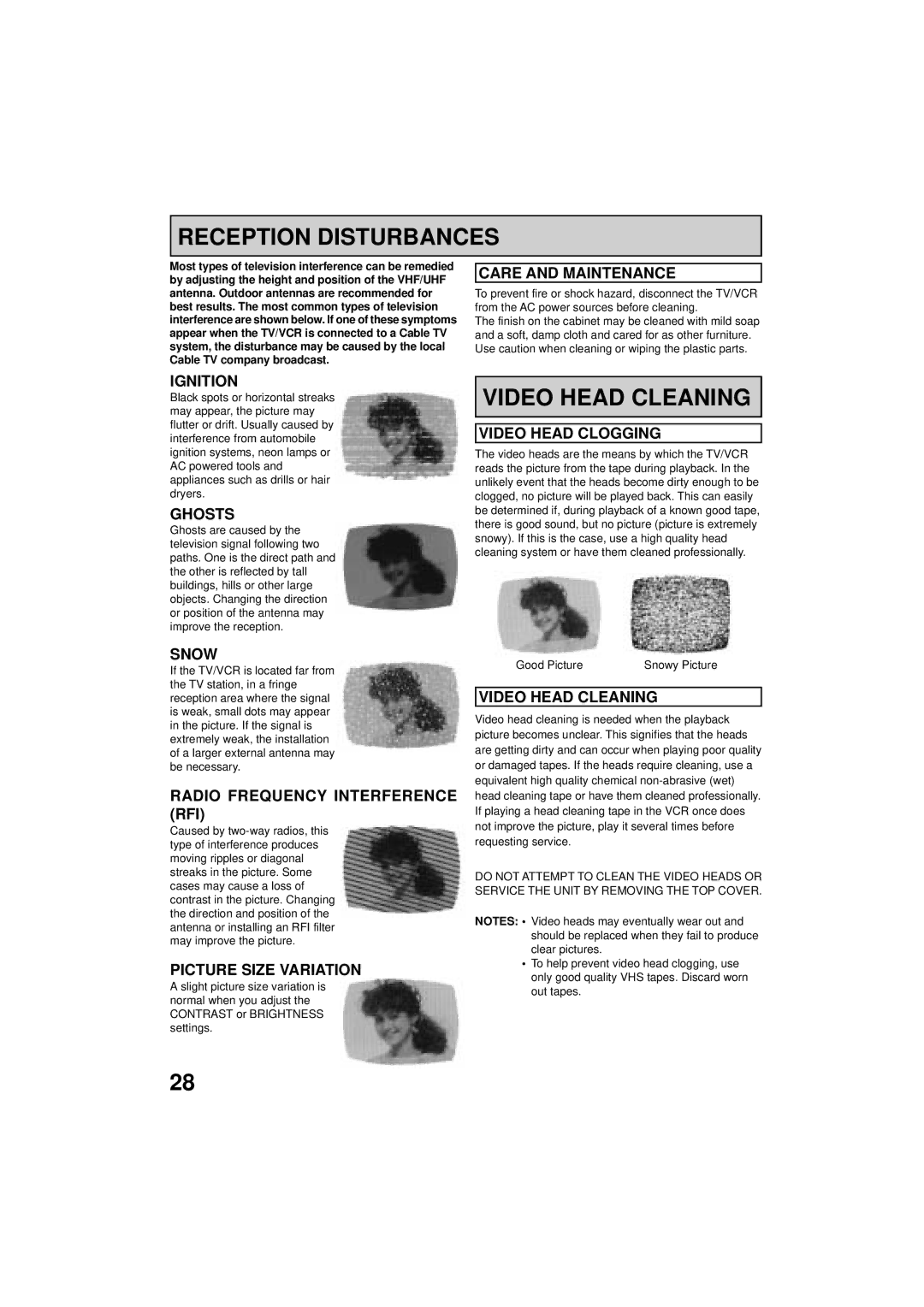 RCA 19V400TV manual Reception Disturbances, Video Head Cleaning 